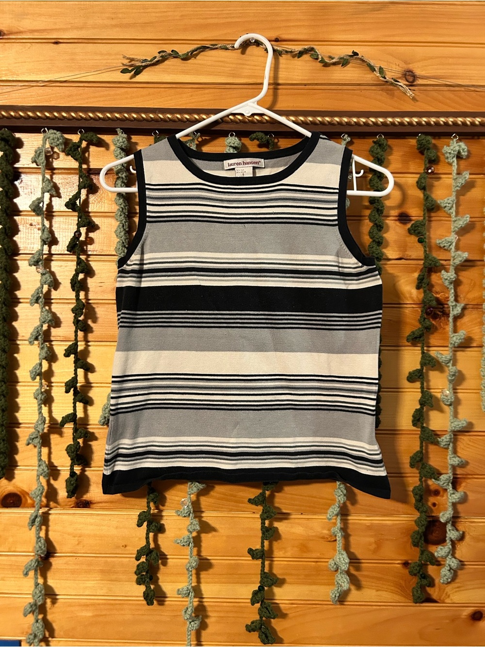 Striped Sleeveless Knit Top in Black and Cream